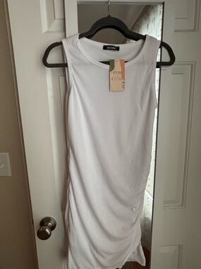 White Sleeveless Ruched Tank Dress